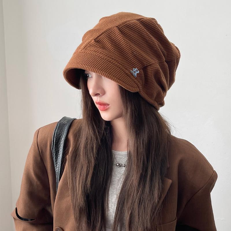 Autumn and Winter Fashion Letters Big Head Circumference Piles of Hats Versatile Korean Version Early Autumn Thin Drawer Cold Hat Bag Head Hat