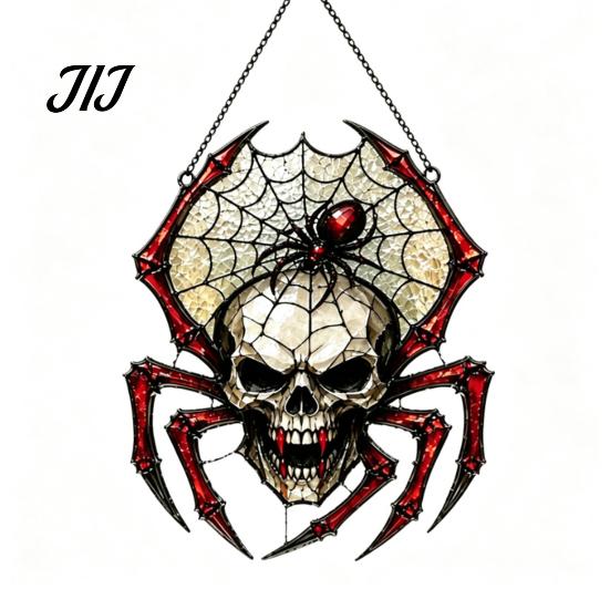 Gothic Spider Sun Catcher Vintage Catcher, Stained Glass Style Shaped Suncatcher, Decorative for Porch Spooky Acrylic Skull Window Hanging Ornament