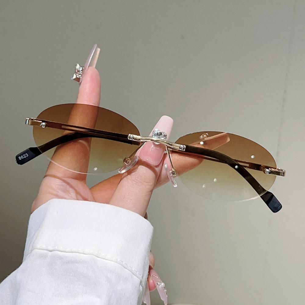 Vintage Frameless Sunglasses Metal UV Protection Sunglasses Trendy Fashion Sunglasses  Travel
