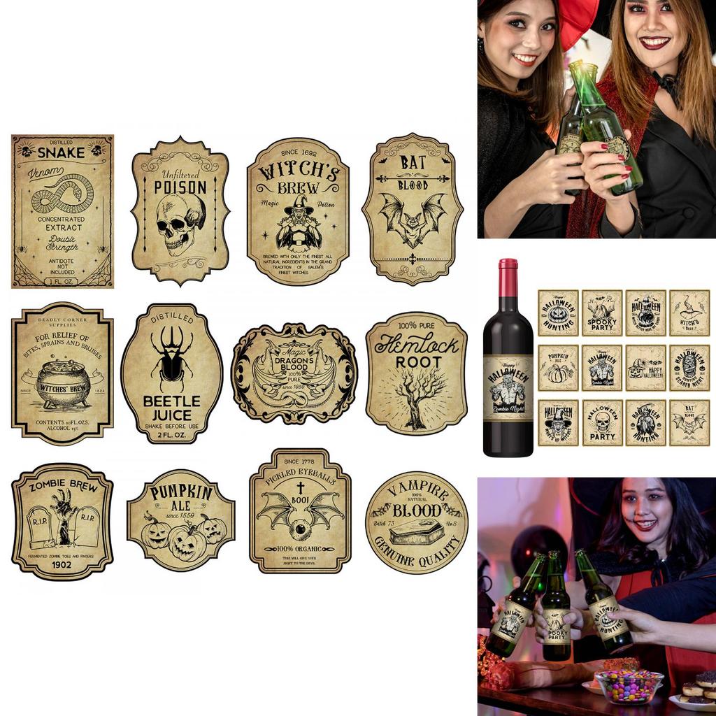 Halloweenowe Naklejki na Butelki Vintage z Dekoracją Głowy Dyni na Dekorację Miejsca Imprezy