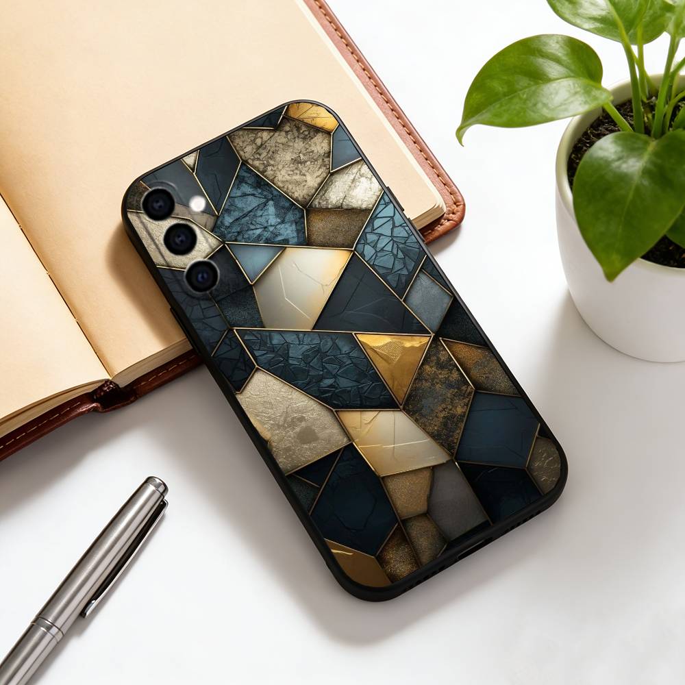 Fashion Geometric Marble Phone Case For Samsung Galaxy A73,A72,A71,A70,A53,A52,A51,Soft Silicone Black Cover