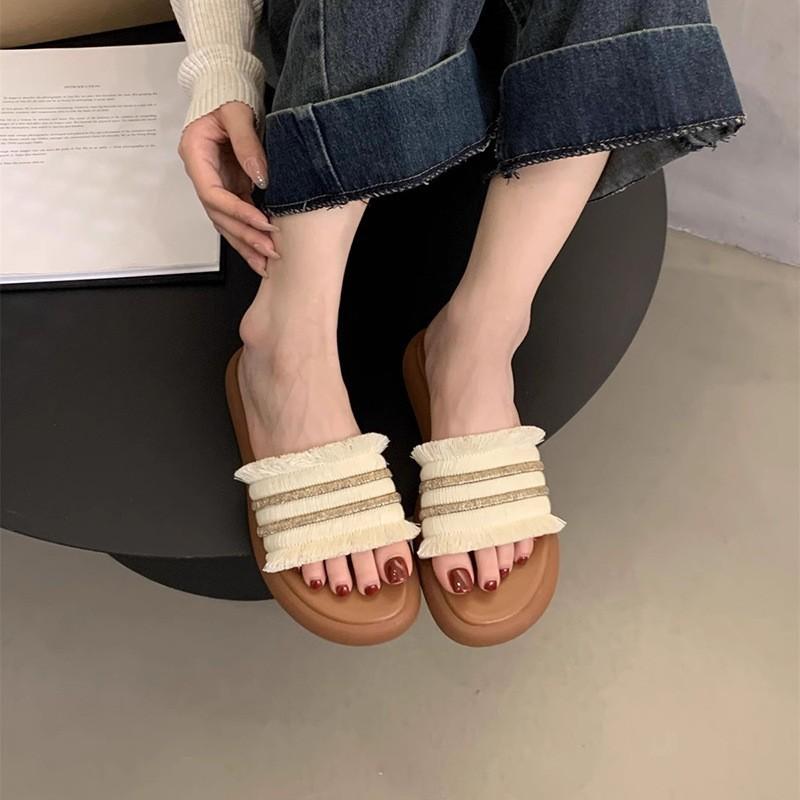 Platform Slippers Women Wear New Fairy Wind One-word Sandals Holiday Beach Shoes In Summer