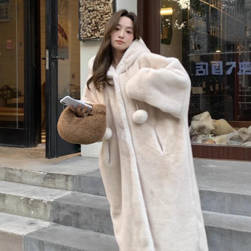 Womens Oversized Hooded Faux Fur Coat Long Thick Winter Outerwear Warm Plus Size Parka