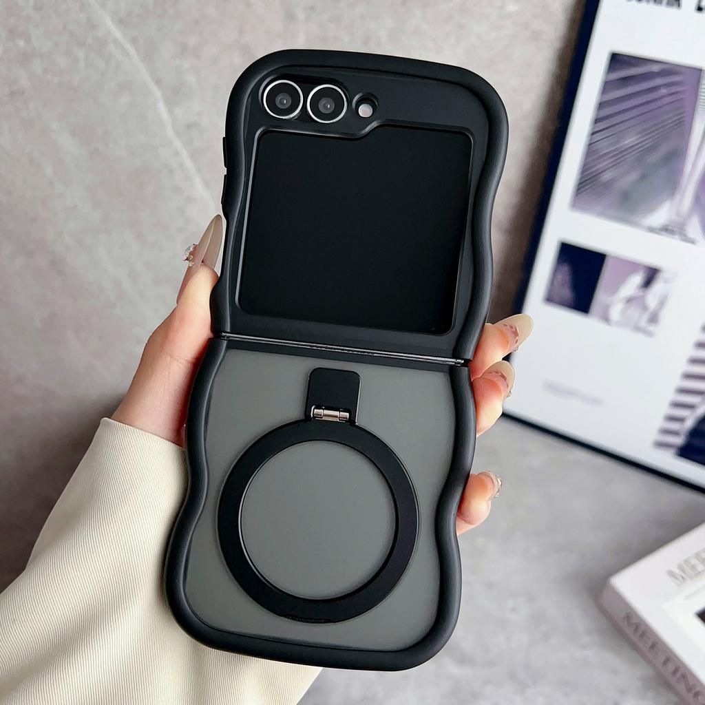 For Samsung Galaxy Z Flip6 5G/Flip5 5G Magnetic Case Kickstand Skin-Touch Wave Edge TPU+PC Phone Cover