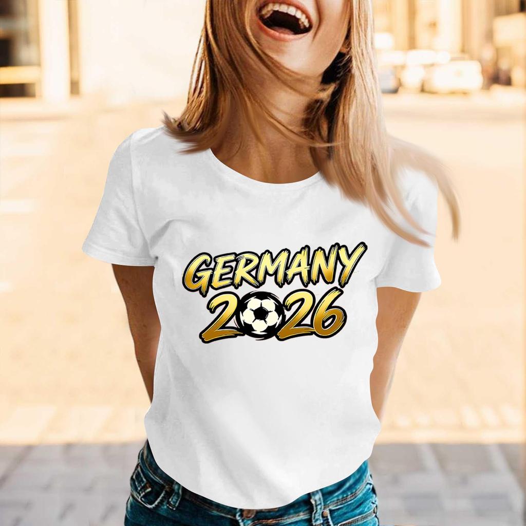 Women’s Casual Crew Neck Short Sleeve Pullover T-Shirt with Germany 2026 Letter Print Soccer Graphic Top for Supporters