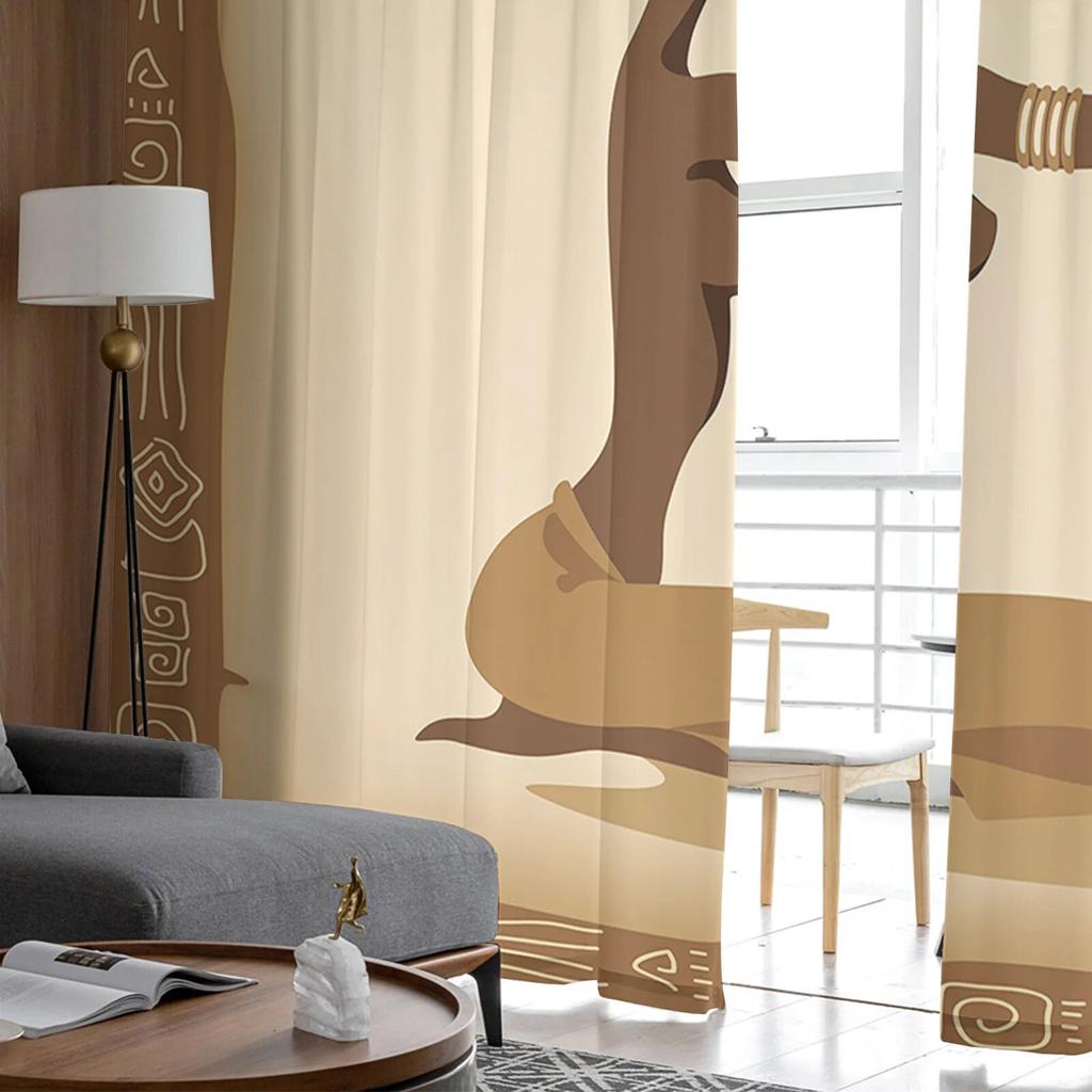 Khaki Woman Praying Turban Totem Bedroom Transparent Sheer Curtains Holiday Decoration Window Voile Tulle Curtain