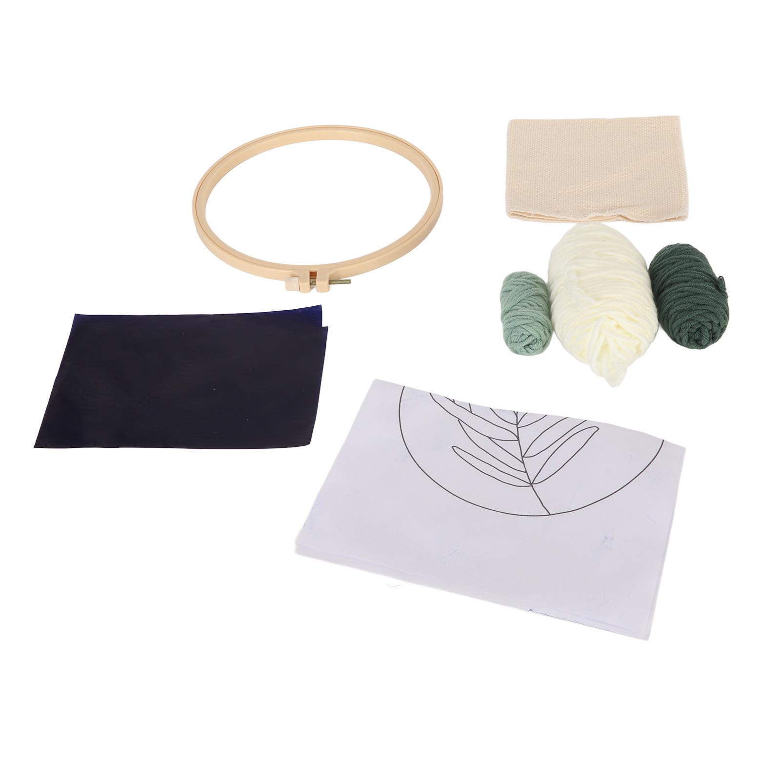 

Punch Needle Kit Green Leaves Easy Operation Glossy Frame 7.9in Hoop Semi Finished Embroidery