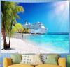 Cruise Ship Tapestry Caribbean Sea Palm Tree Coral Beach Tapestry Wall Hanging  Large Tropical Island Summer Holiday Tapestries