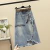 Saia jeans sexy e irregular cintura alta linha A com tamanho grande para mulheres