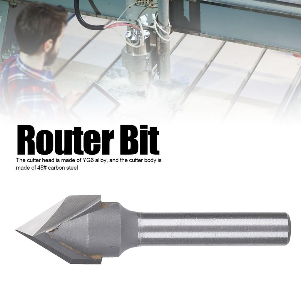 Router Bit 60 Degrees V Type 45# Carbon Steel 6mm Shank with Alloy Head Woodworking Tool(60 Degrees