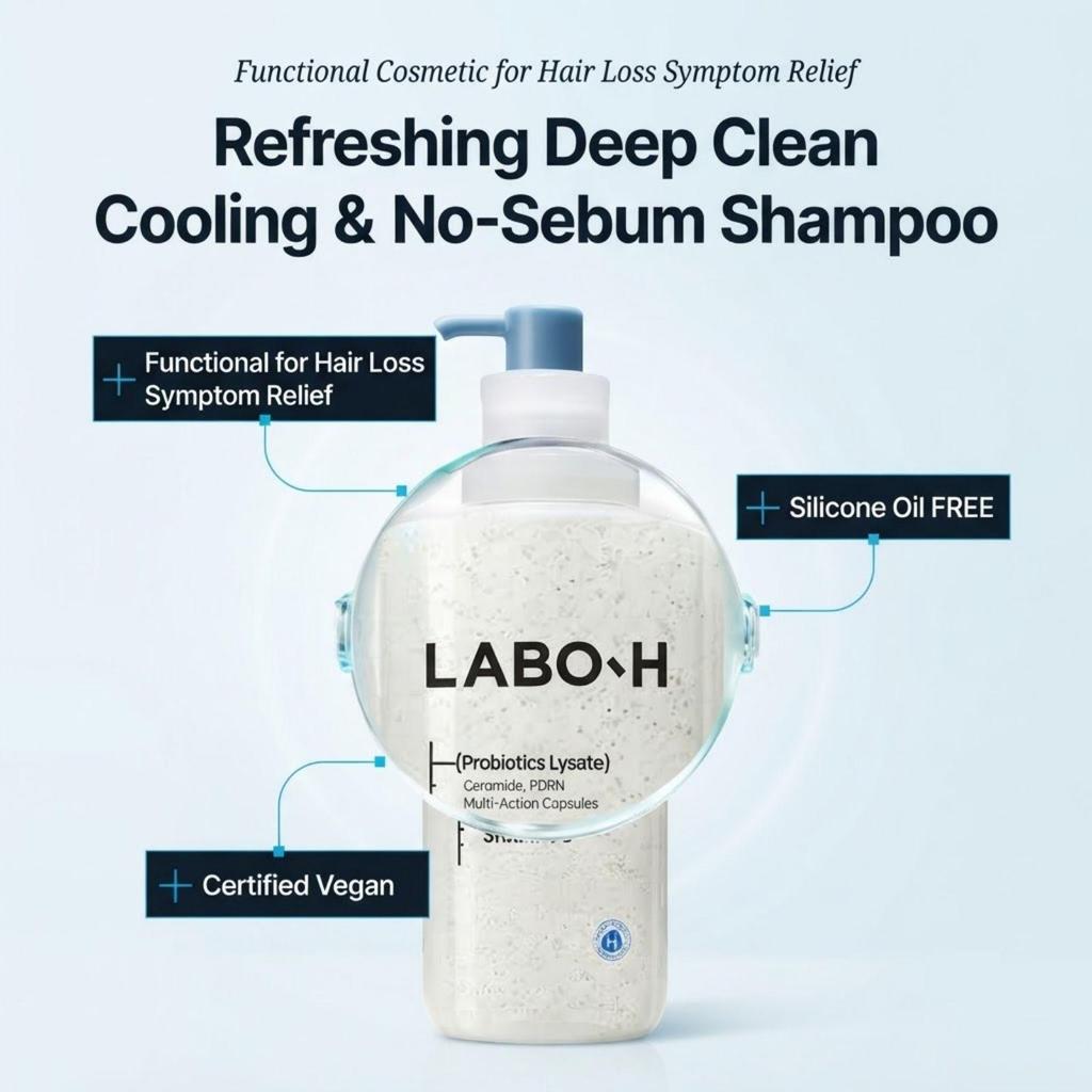 LABO-H Scalp Strengthening Cooling & No Sebum Shampoo – Hair Loss Care 400ml