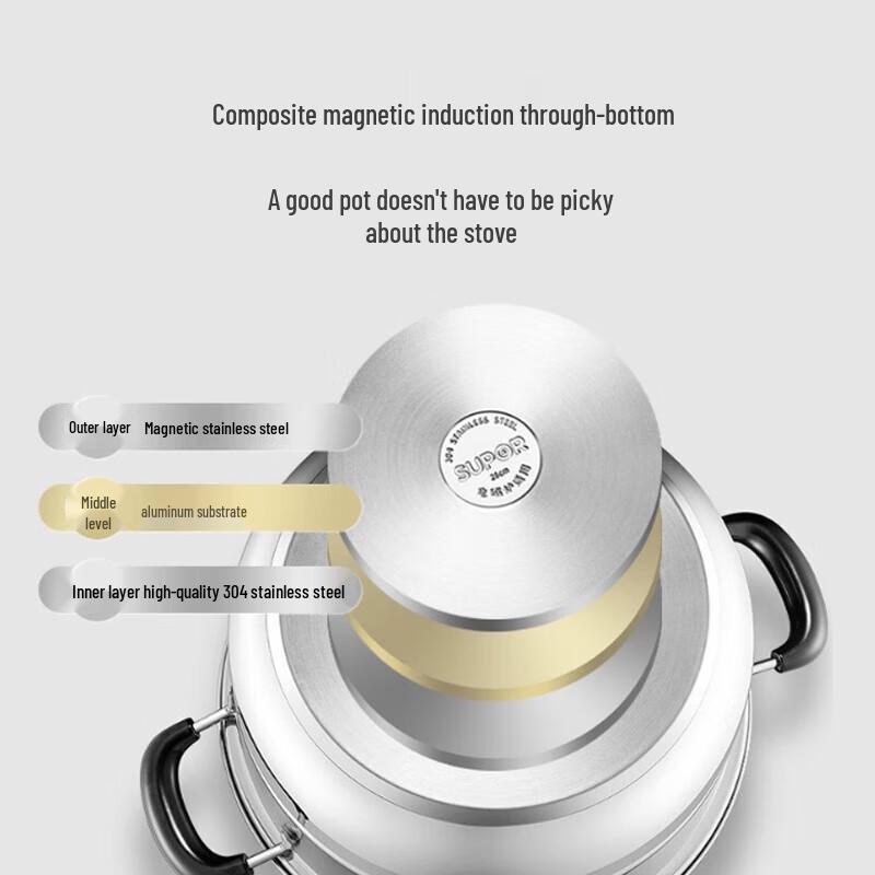 SUPOR 30cm 3-Layer 304 Stainless Steel Steamer Pot