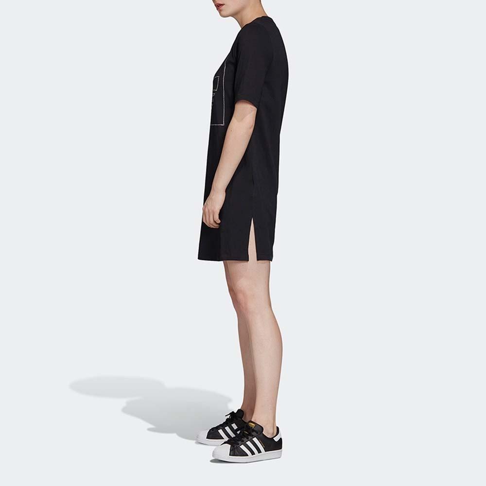 adidas Originální Logo Jednobarevné Sportovní Ležérní Prodyšné Volné Kulatý Výstřih Krátký Rukáv Šaty Dámské šaty Černé FU1727