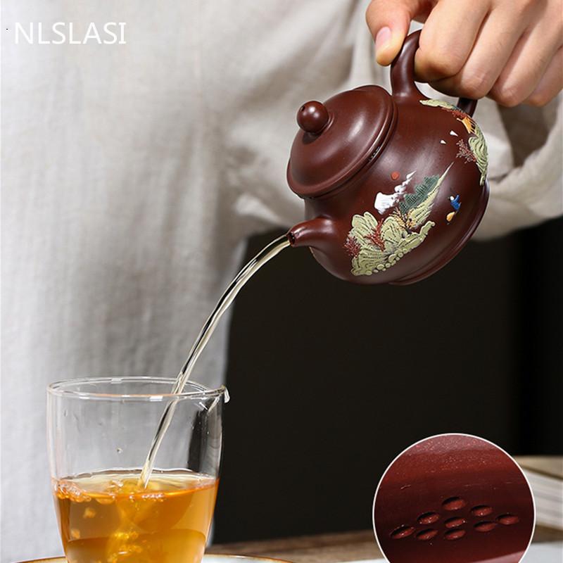 Yixing Boutique ceainic cu noroi pictat peisaj mov lut ceainic minereu brut fierbător de frumusețe ceremonia ceaiului chinezesc personalizat 190 ml