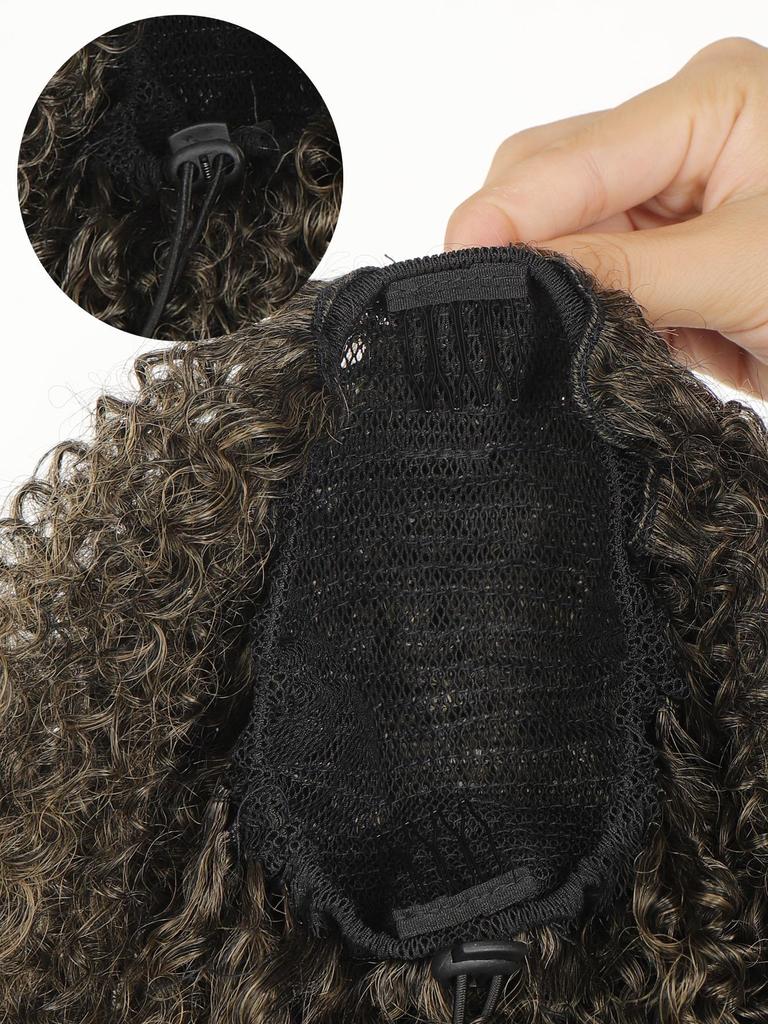 Synthetic Wig 12-inch Short Ponytail Afro Puff Kinky Curly Drawstring Ponytail Clip In Hair Extensions Natural Hairpiece Pony Tail For Women