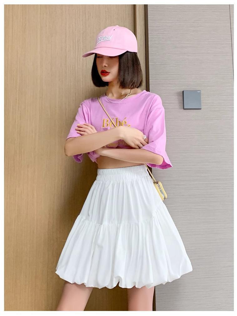 Letnia Słodka Spódnica A-Line Plus Size z Wysokim Stanem i Plisami dla Kobiet