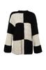 Women's Fashionable Stylish Hijab Sweater Black Openwork Perforated Color Block Knitted Knitwear Sweater