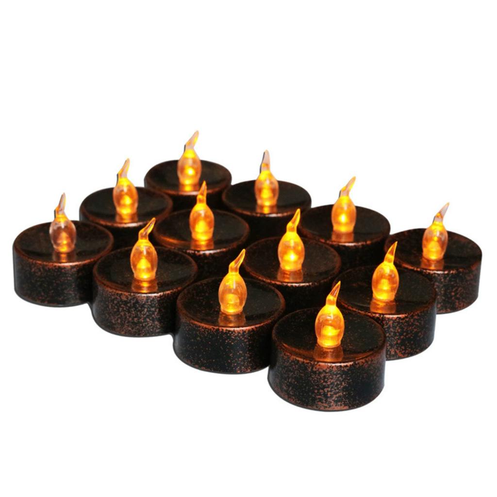 12pcs Tea Light Halloween Christmas Thanksgiving Flameless LED Candles 1.4 Inch Flickering Amber Festival Decor Battery Operated