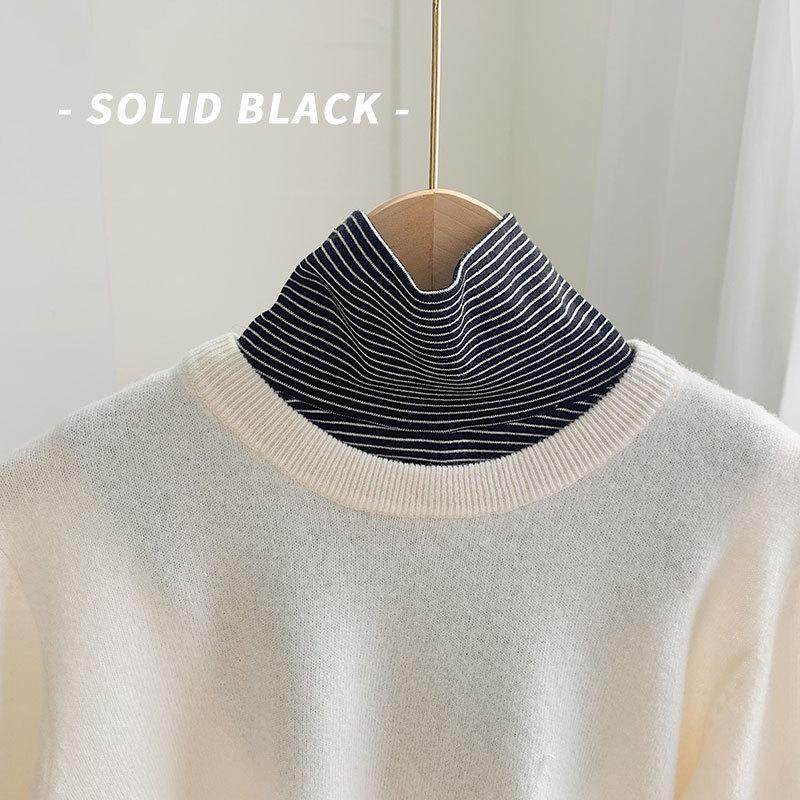 

Женский трикотажный воротник с высоким воротником-искусственным воротником: Сплошные полосы для многослойного образа на осень/зиму