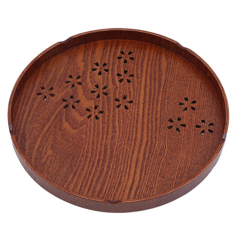 Round Cherry Solid Wood Tea Coffee Snack Food Meals Serving Tray Plate Restaurant Trays Kitchen Wood Food Fruit Disc Tea Tray