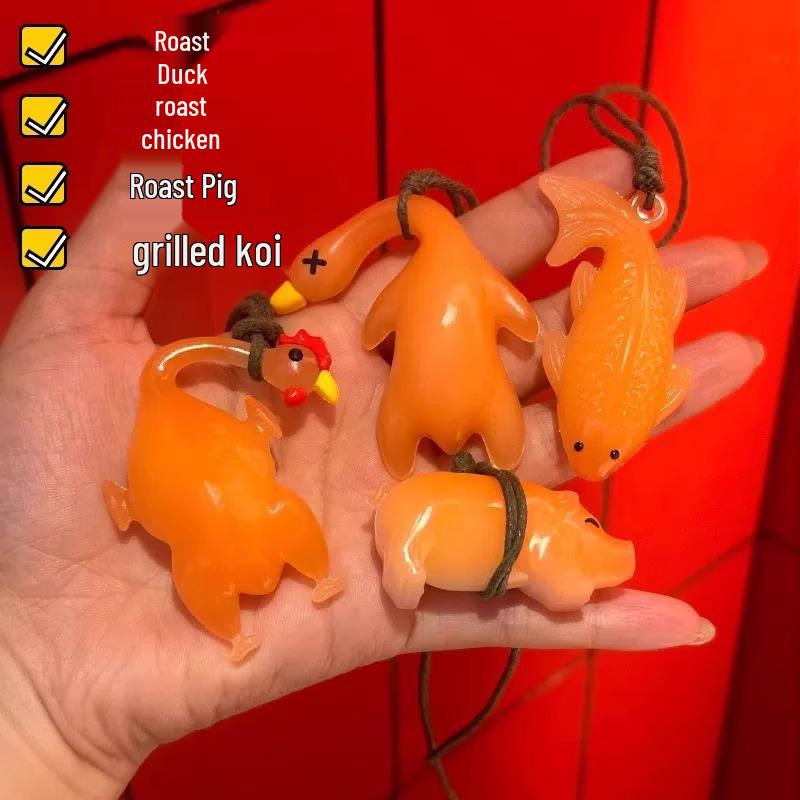 

6-Piece Intro Set: Color-Changing Pendant Dolls - Transform Under Light & UV; Includes Roast Duck, Roast Pork, BBQ Pork