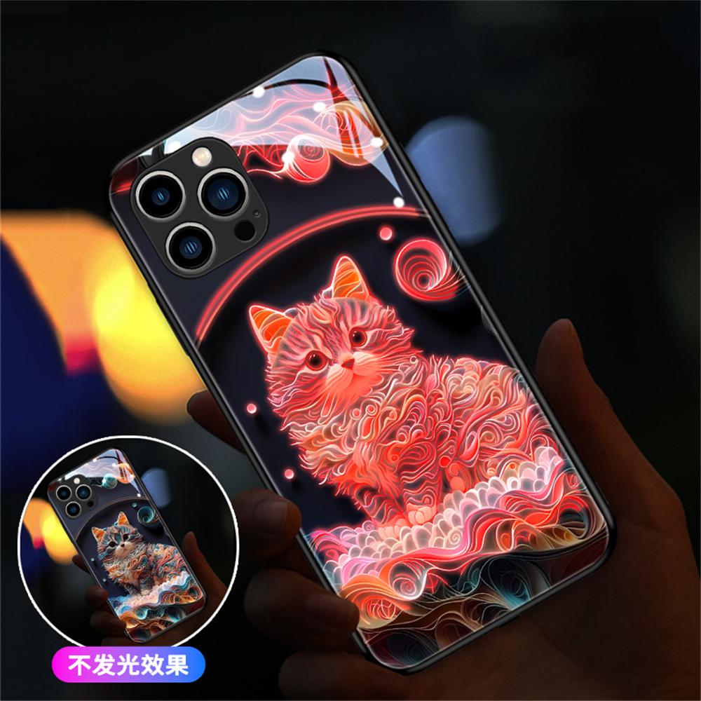 Lucky Cat LED Glowing Phone Case – Call Flash Glitter Cover for IPhone Samsung 【Style A】For Iphone 12