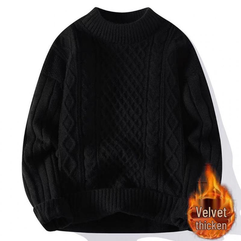 Men's Teen Fleece-Lined Winter Crew Neck Sweater - Warm, Thick, Trendy Knit