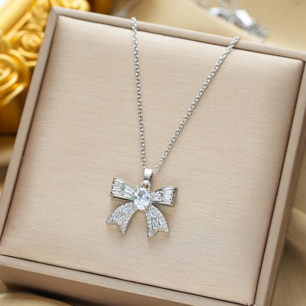 Titanium Steel Zircon Butterfly Pendant Necklace - Simple & Versatile Clavicle Accessory