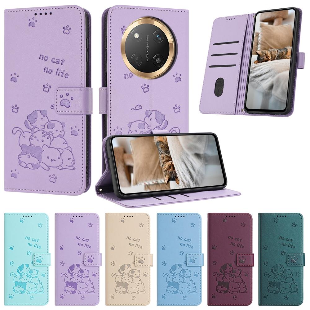 Curte Cat Leather Wallet Cover Case For Honor X9C X9B X8B X7C X7B X6A X6B X5B Plus 90 Lite 200 Smart X60 Pro Stand Card Holder