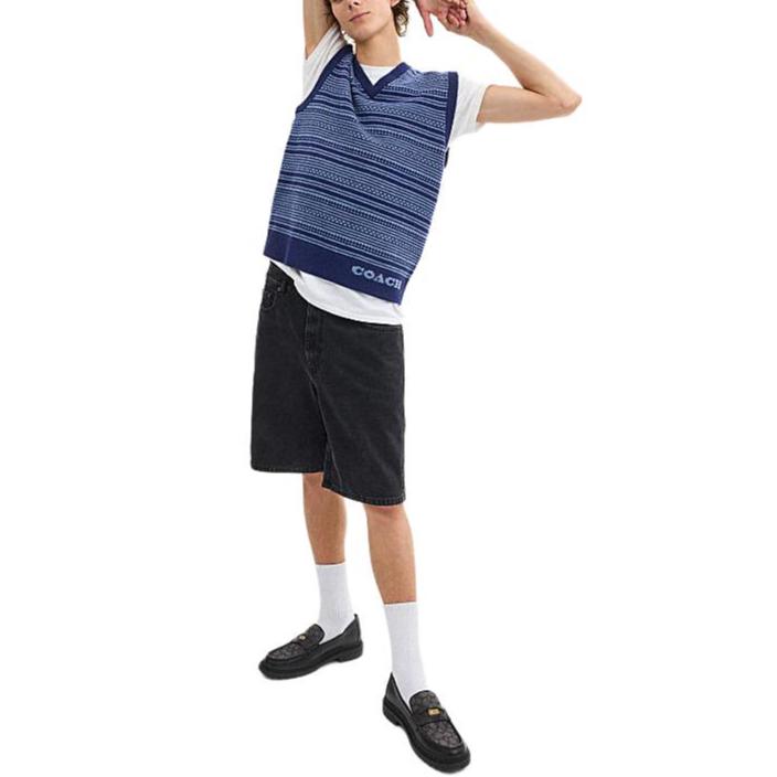 Coach Ss24 Logo Letter Logo Striped V-Neck Sleeveless Vest Men Vests Blue CT740-BLM