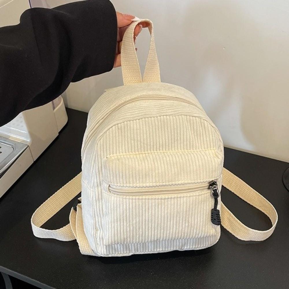 Zipper Double Shoulder Bag Lightweight Daypack Korean Style Corduroy Mini Backpack Casual Travel
