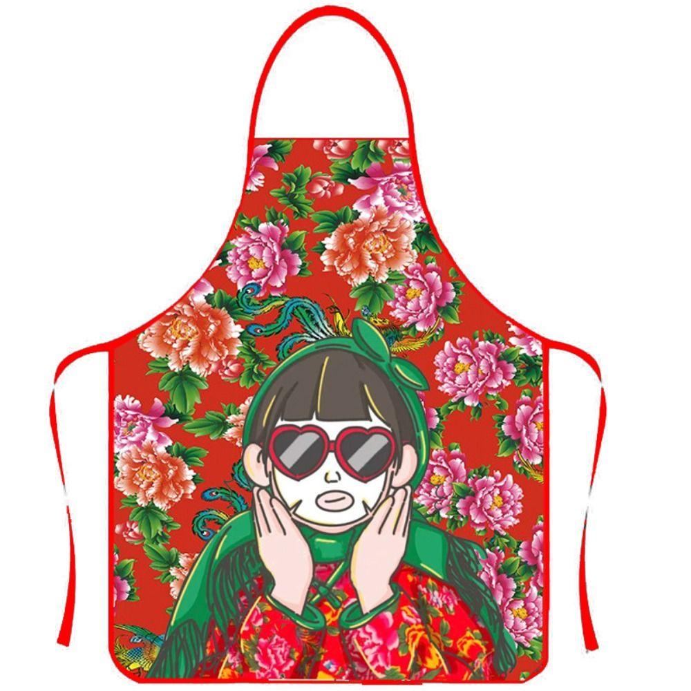 

Chinese Style Work Apron Cartoon Cooking Waist Bib New China Northeast Kitchen Aprons Household Style 2