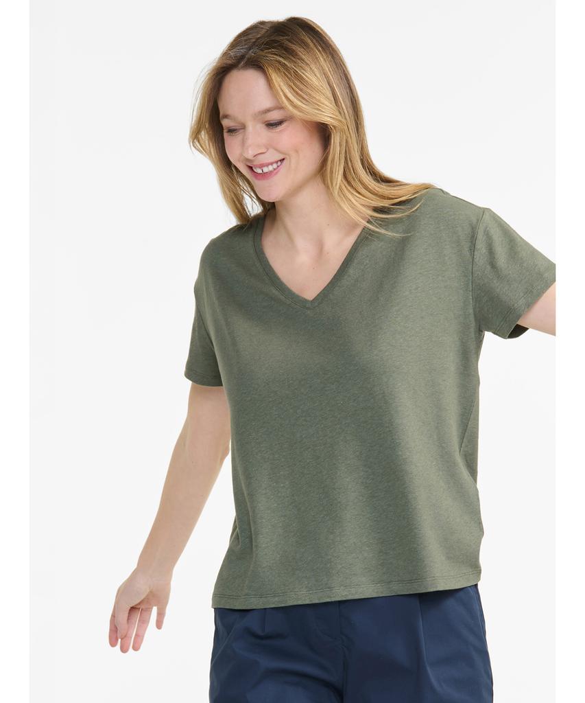 Aigle Women'S Linen V-Neck T-Shirt Ais24Wtsh003Bee