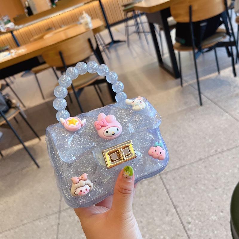 Children's cute cartoon jelly bag girls silicone change bag messenger bag little girl mini pearl handbag
