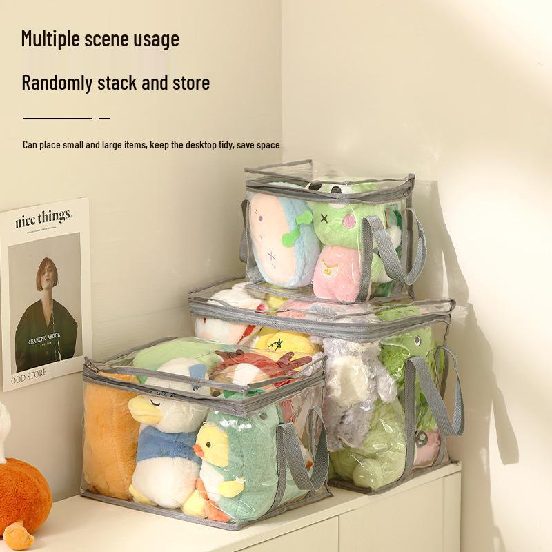 Transparent Plush Toy Storage Box for Dolls & Books, Large Capacity, Waterproof
