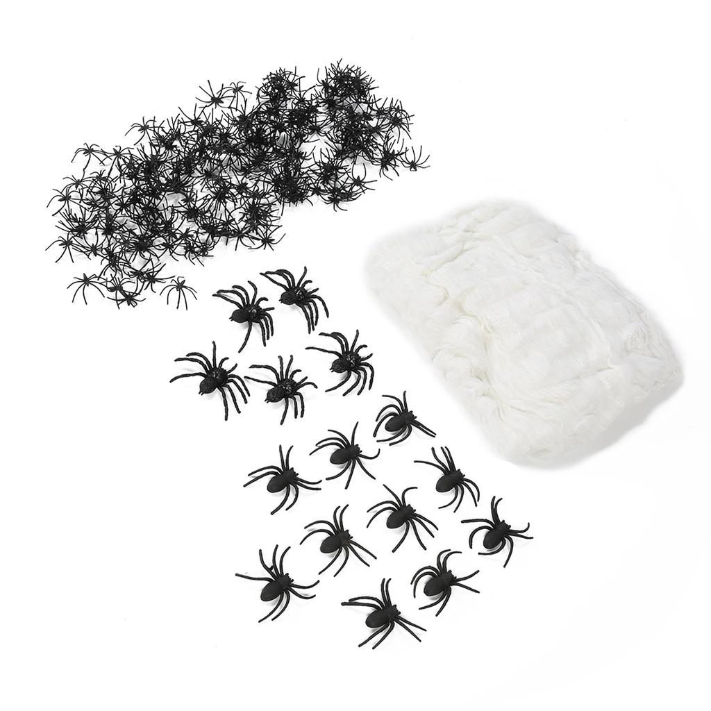 200g Halloween Spider Webs Stretch Cobwebs with 215 Plastic Spiders for Halloween Haunted House