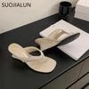 Fashion SUOJIALUN 2025 Summer New Brand Women Slipper Fashion Narrow Band Ladies Elegant Flip Flops High Wedge Heel Dress Sandal Pumps