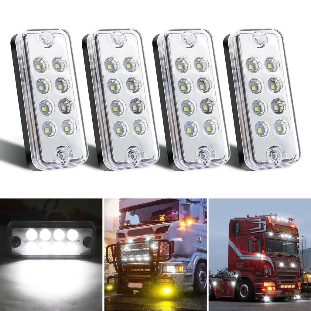 X-STYLE Side Markers, LED, 12 V, 24 V, White, Truck Marker Lamp, 8 Rungs,