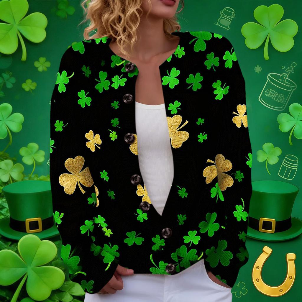 LXF-YK52 Crew Neck Cardigan St. Patrick's 3D Printed Sweater New Knitted European beautiful woman