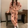 **Kadın Flanel Pijama Takımı Yuvarlak Yaka Jakarlı Uzun Peluş Kalın Sıcak Ev Giyimi**