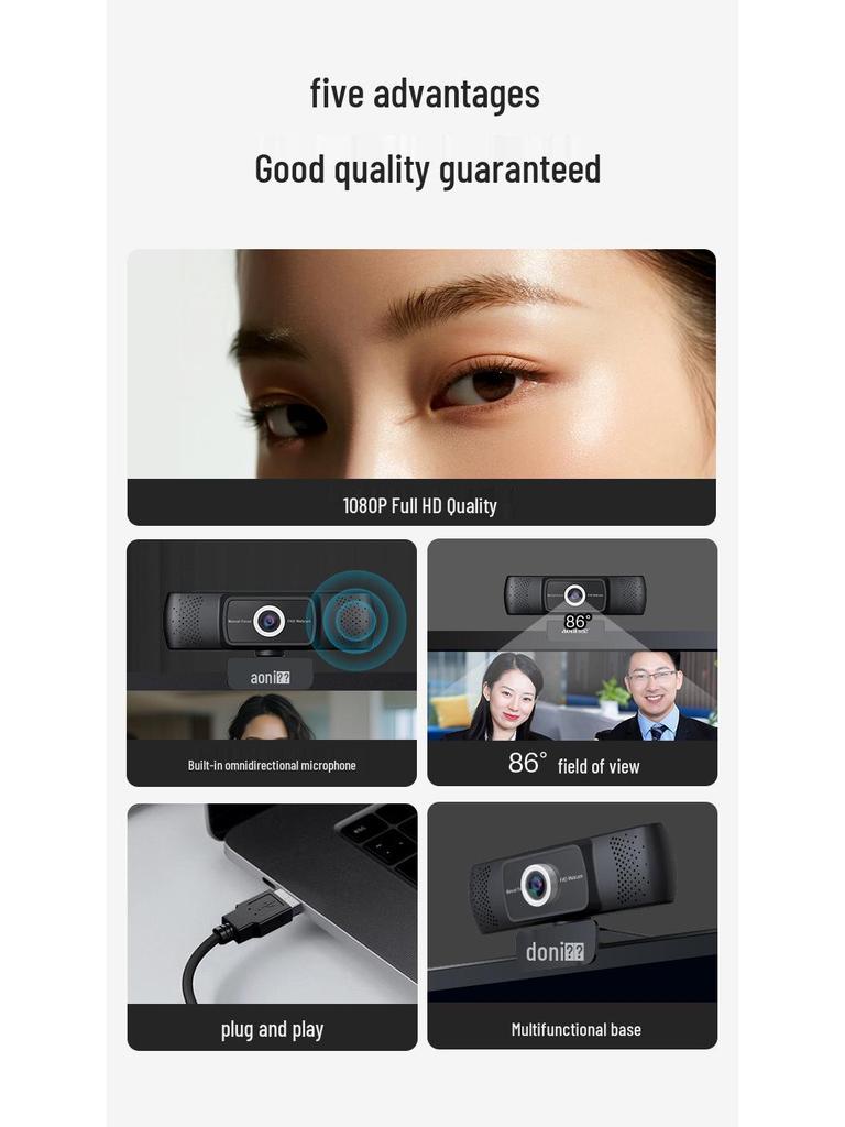 Aoni C17 1080P HD Webcam with USB, Wide-Angle, and Built-in Mic