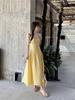 Women's Yellow Spaghetti Strap Summer Maxi Dress