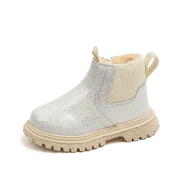 New Children's Fashion British Style Ankle Boots Boys Side Zipper Versatile Martin Boots Girls Soft Sole Fleece-Lined Fashion Boots