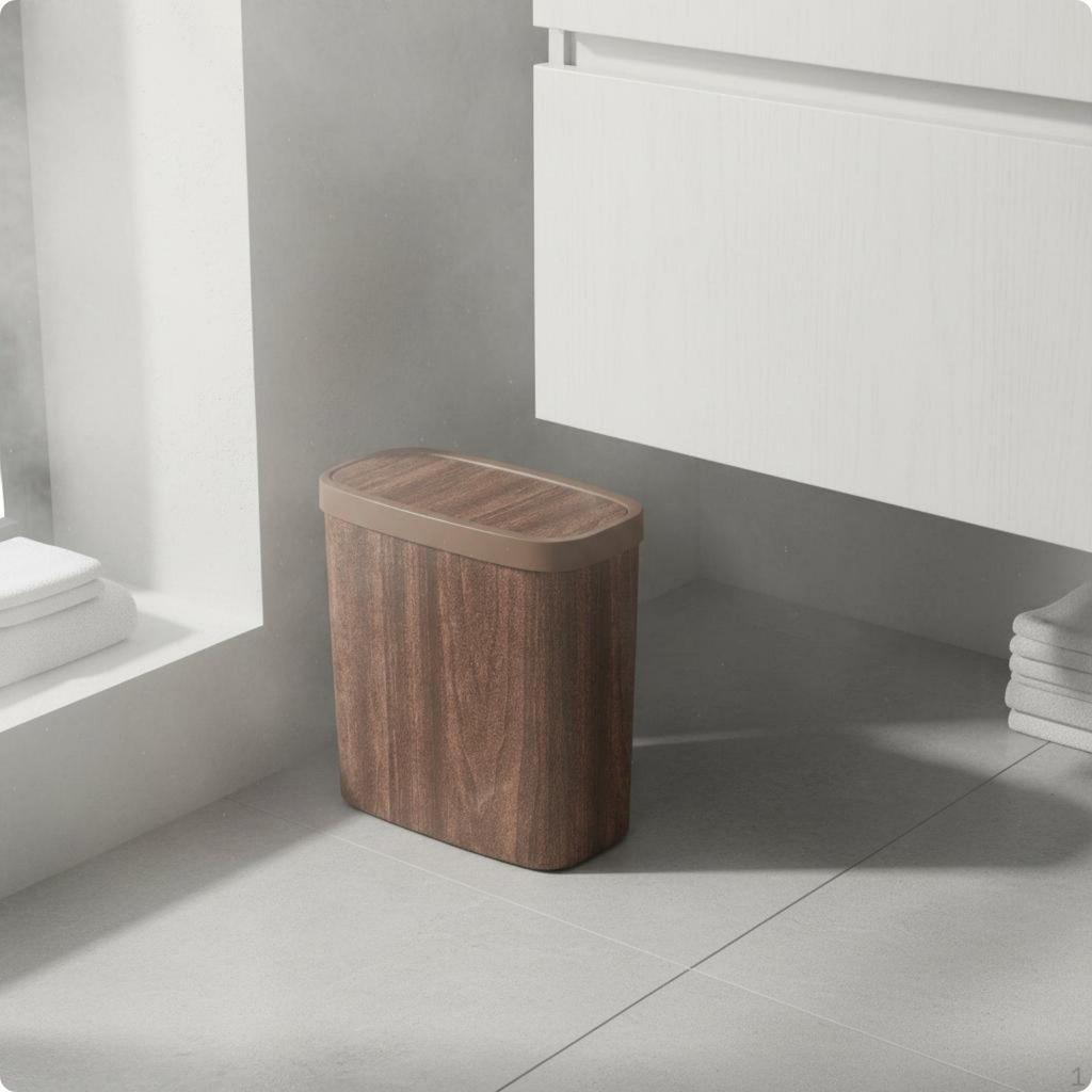 Press Top Trash Can Marble Look Lidded SpaceSaving Wastebasket for Narrow Gaps, Washroom,