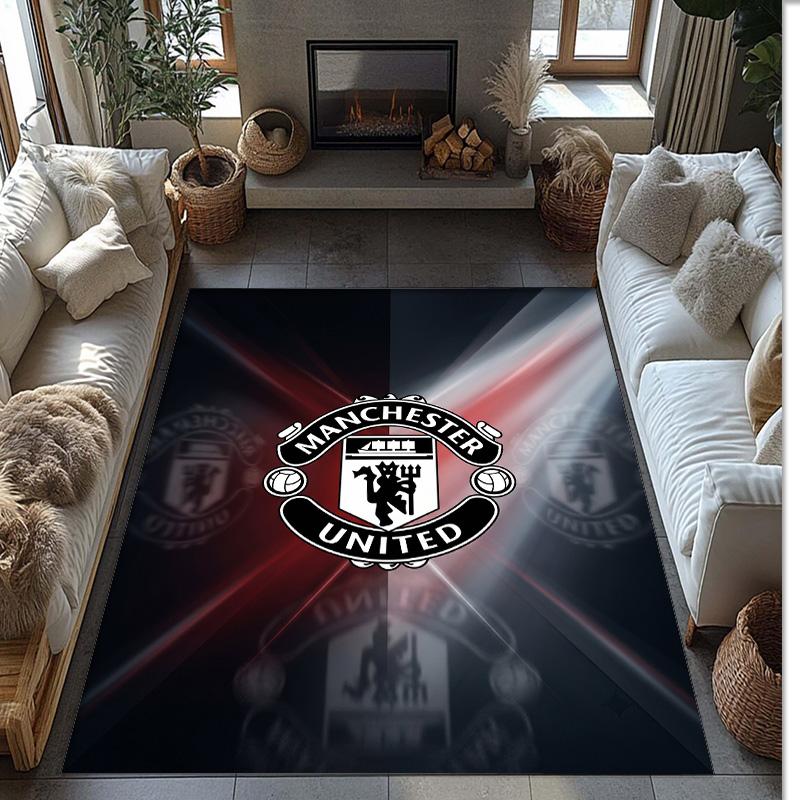 Manchester United FC Soccer Football Pattern Soft Area Rug Non Slip Indoor Floor Carpet Sports Decor Mat for Bedroom