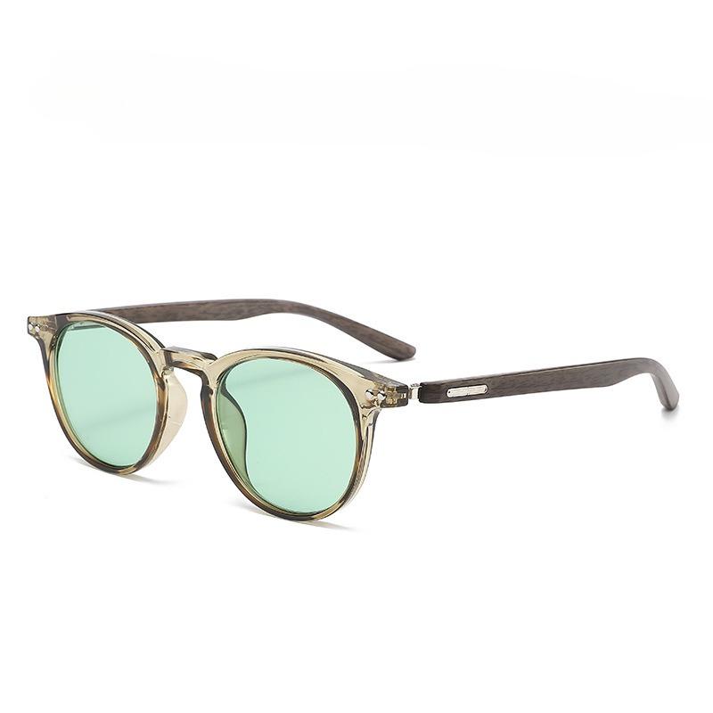 Fashion Round Fra1me Sunglasses Women's Men's Retro Sunshade UV Sun Glasses Wood-grain Temples Trend Outdoor Travel Eyewear