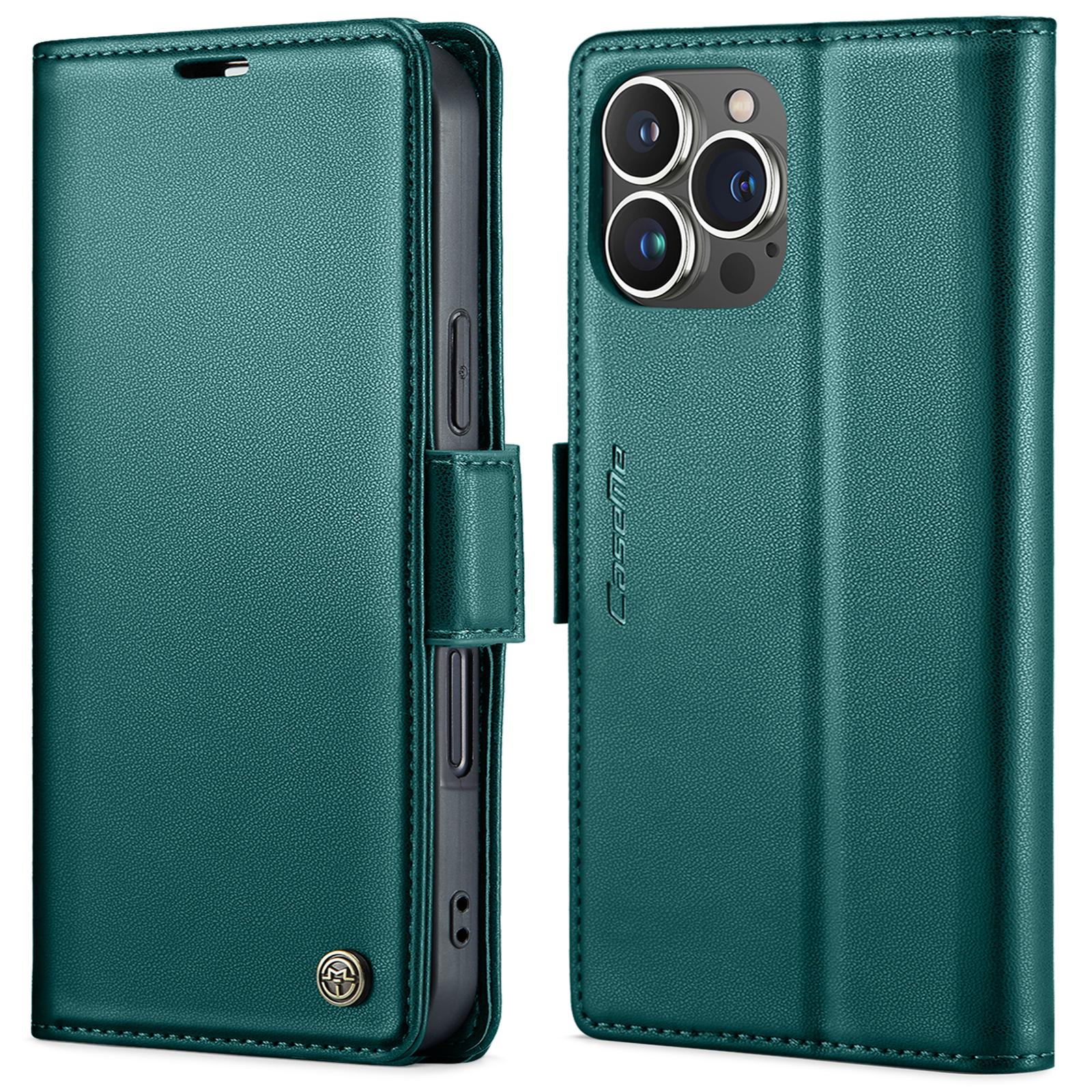 

For iPhone 16 Pro Leather Case CASEME 023 RFID Blocking 3 Card Slot Mobile Cover Green