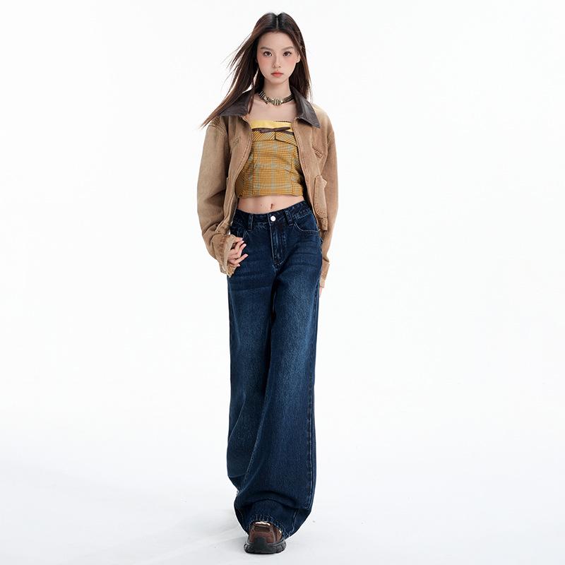 Dam 2025 Höst Retro Vida Ben Låg Midja Lätt Utsvängda Lösa Jeans