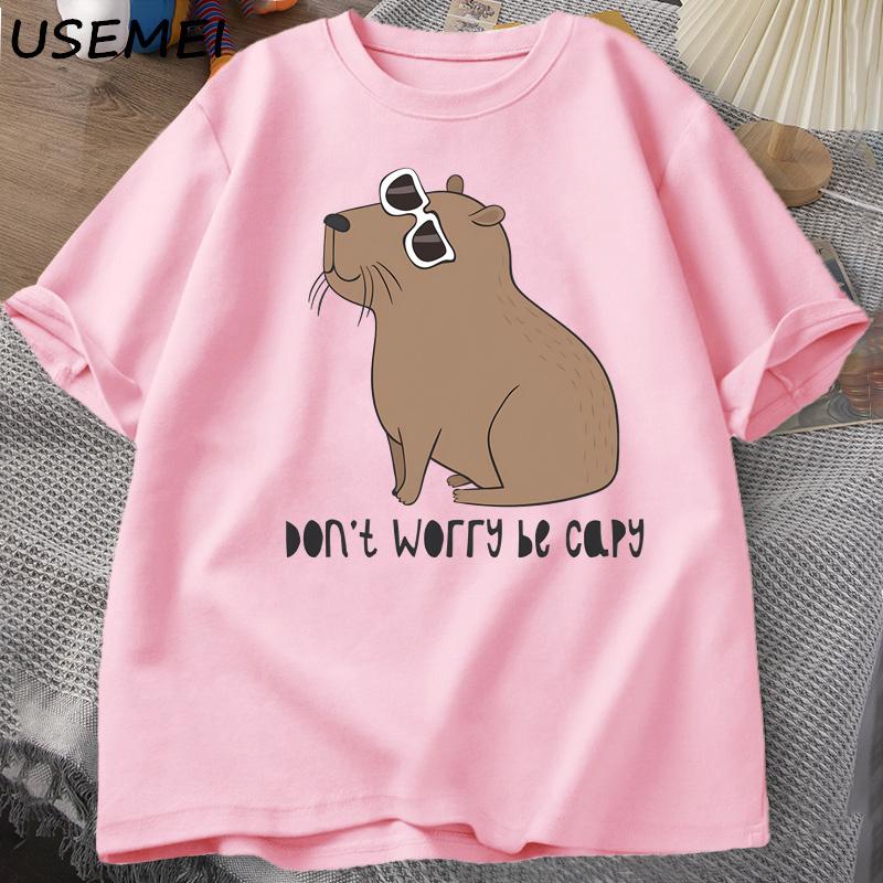 Keine Sorge, sei Capy Tolle Süße Capybara T-Shirts Mann Lässig Baumwolle Sommer T-Shirt Kurzarm Übergroßes T-Shirt Tier-T-Shirts