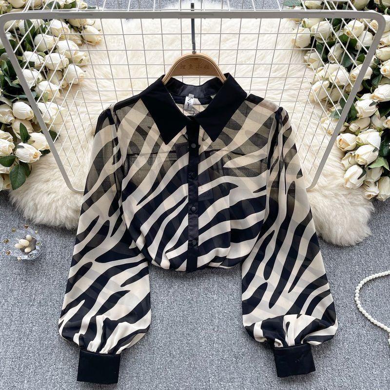 

Age-Reducing Spring Retro Puff Sleeve Loose Chiffon Shirt Apricot color M